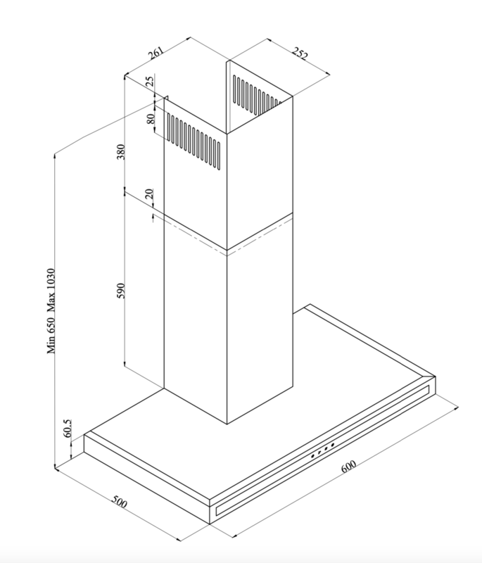 Stenske-kuhinjske-nape/Siccabo-stenska-napa-optima-inox-dimenzijska-skica